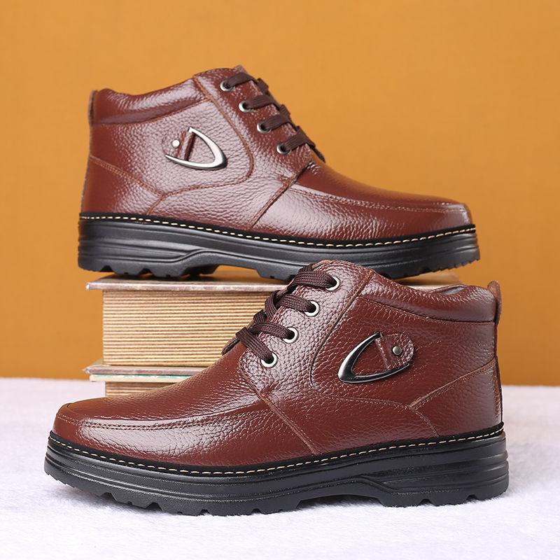 Мужские осенние ботинки из натуральной кожи с мехом — фото 4