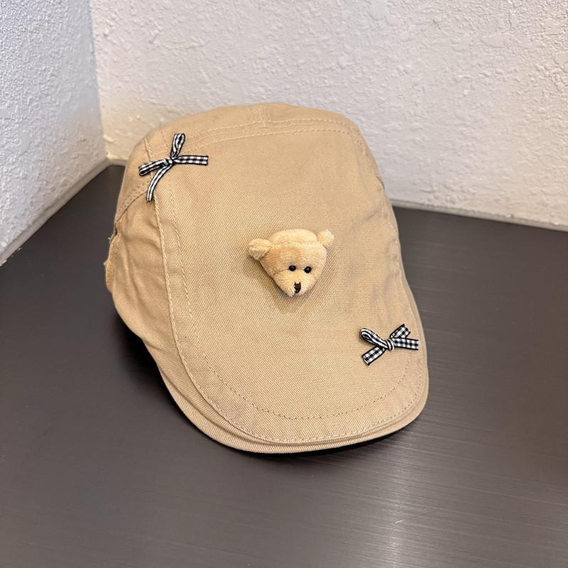 Soft Girl Bear Beret Hat With Butterfly Bow Fashion Summer Casual For Women