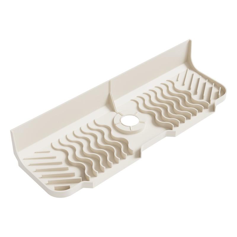 Silicone Faucet Drip Tray - Sink Splash Guard with Soap Holder Drying Rack for Bathroom Vanity and Countertop Storage