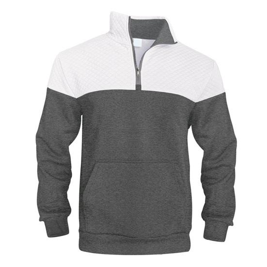 Yousheng Herr Kvartsdragkedja Sweatshirt Färgblock Casual Pullover Mock Neck Sweatshirt med Känguruficka för Höst Vinter Sport Fest Gata