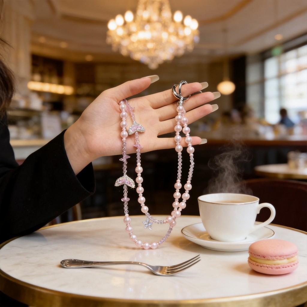 Pvc Fish Tail Pearl Mobile Phone Chain With Water Water Crystals For Fashion Accessories