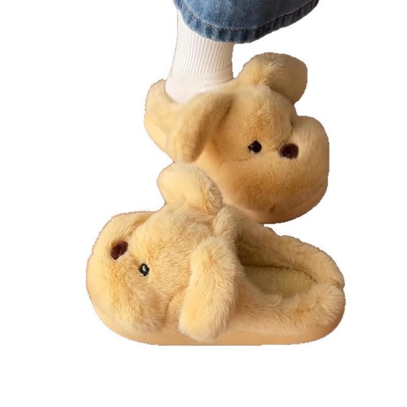 Fashion Winter Women Slippers 2025 New Warm Fluffy Comfortable Shoes Couples Home Slippers Cute Cartoon Dog Indoor Floor Home Slippers