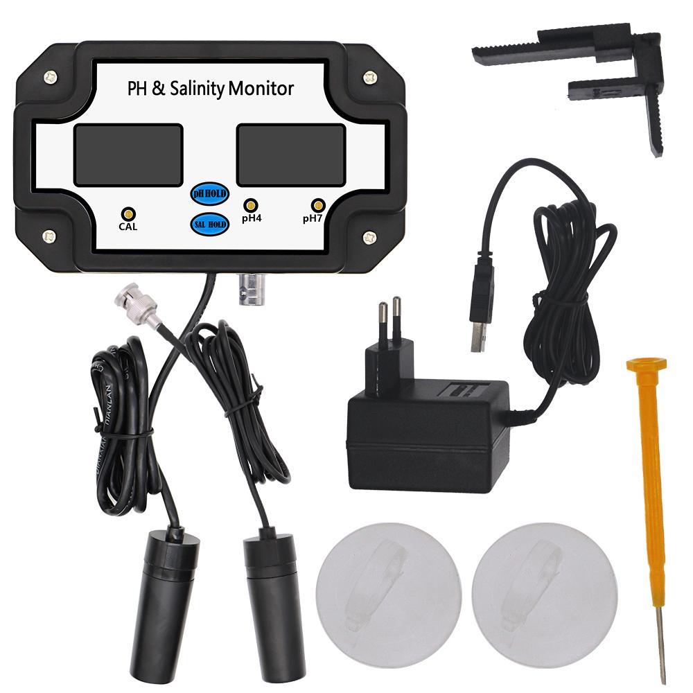 PH-Salzgehaltsmessgerät 2 in 1 PH-Salzgehaltsmonitor für Aquarium Pool Spa Meerwasser Gartenbau Wasserqualitätsprüfer
