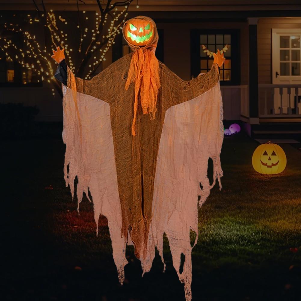 Halloween Decoration Electric Shaker Head Animatronics Pumpkin Light Up Eyes Creepy Sound for Front Garden Patio Lawn