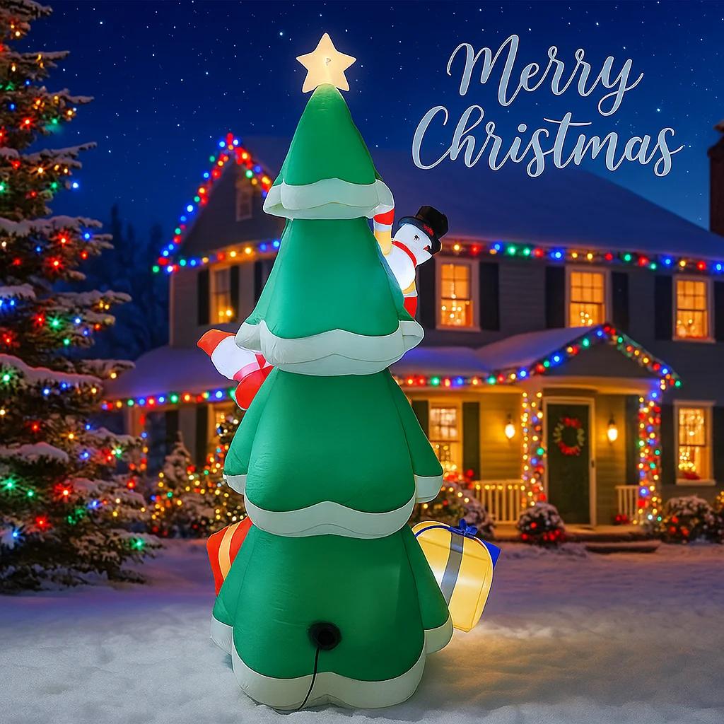 8.2FT Christmas Inflatable Toys LED Tree Set Santa Snowman Gift Box Supplies Home Ornament Festive Gift Xmas Yard Decorations