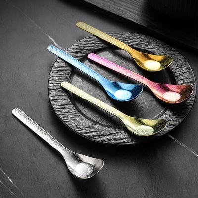 Flat Bottom Titanium Spoon Hammer Pattern Dinner Spoon Dishwasher Safe Long Handle Kitchen Soup Rice Ice Cream Dessert Spoon