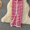 Summer Women Casual V-neck Striped Knitted Sweater Long Maxi Split Slim Bodycon Sheath Dresses