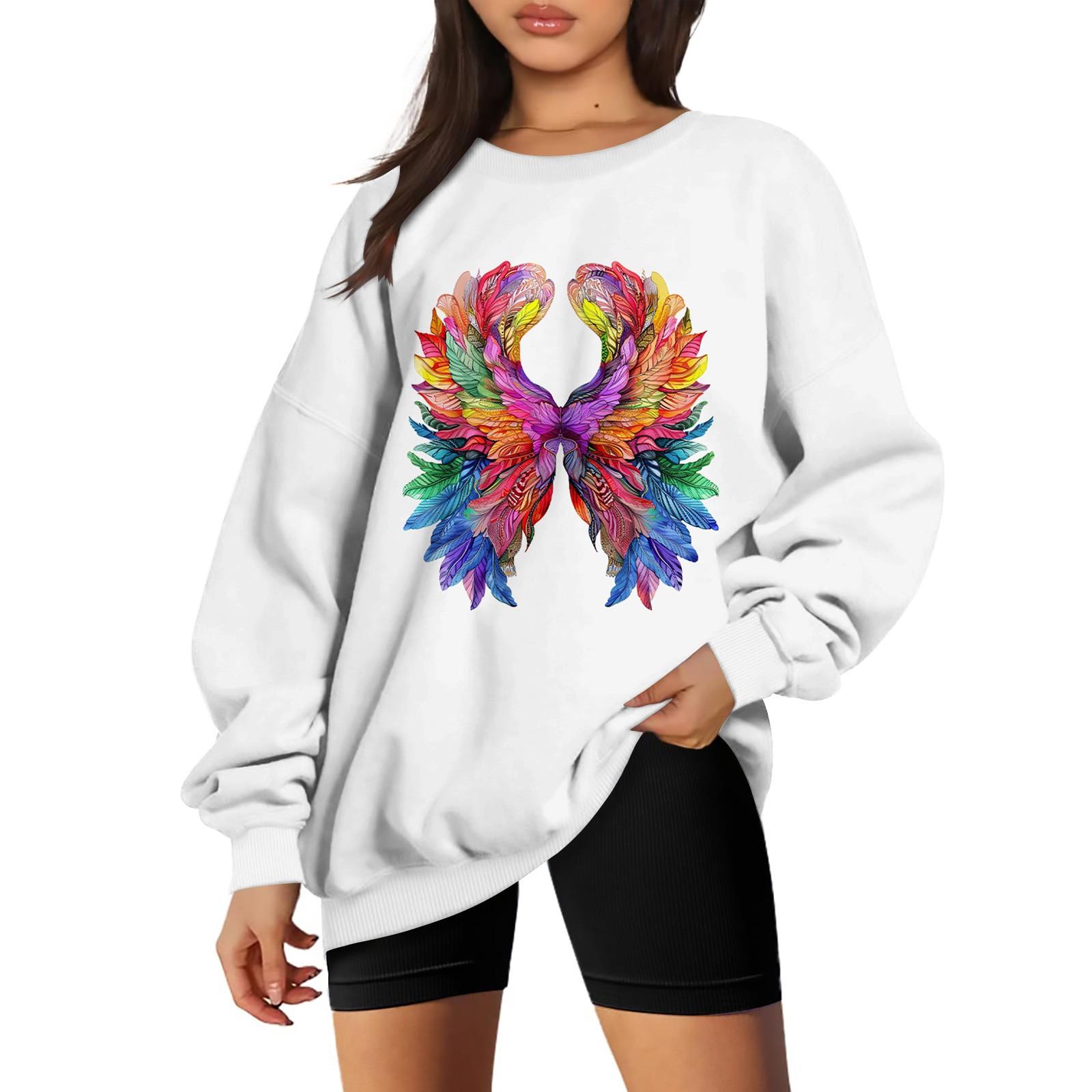 

Жіночий модний повсякденний светр з довгими рукавами та круглим вирізом із принтом XL білий