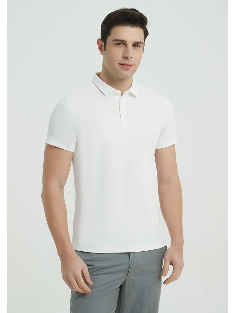 230g Double-sided Cotton Air-layer Shirt-collar Short-sleeve T-shirt Solid Color Minimalist Lightweight Breathable Business T-shirt