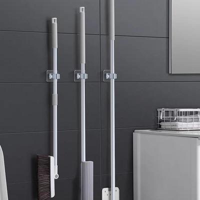 Wall-Mounted Mop and Broom Clip Holder, Traceless, Hole-Free, Multi-Purpose Storage Bracket for Bathroom and Toilet