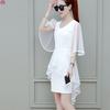 Women Fashion Summer Lady Elegant V-Neck Short Sleeve Pure Color Party Dress
