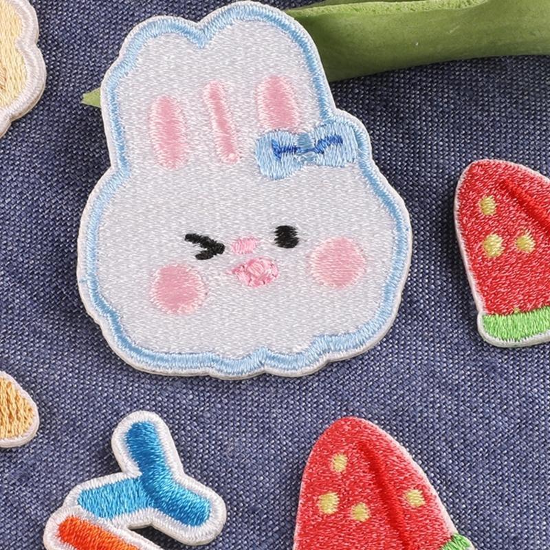 55KF 6 Pcs Rainbow Repair Patches Animal Iron on Embroidered Patches Cartoon Rabbits Sew On Decorative Appliques for Hat