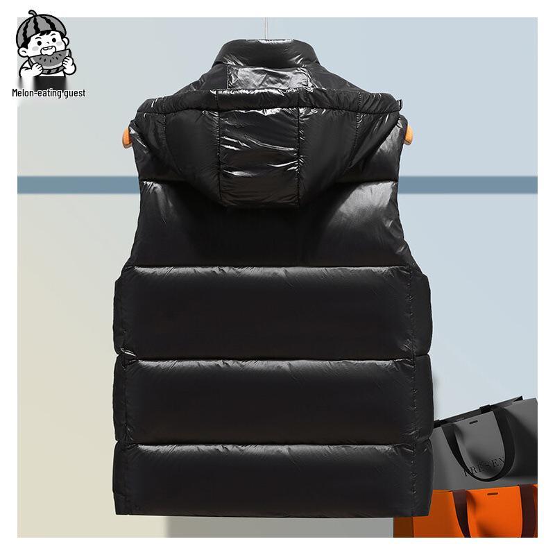 Men's Black and Gold Hooded Winter Down Cotton Gilet Vest