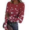 Women's Fashion Slim-Fit Round Neck Base Layer T-Shirt Christmas Print Long-Sleeved Top