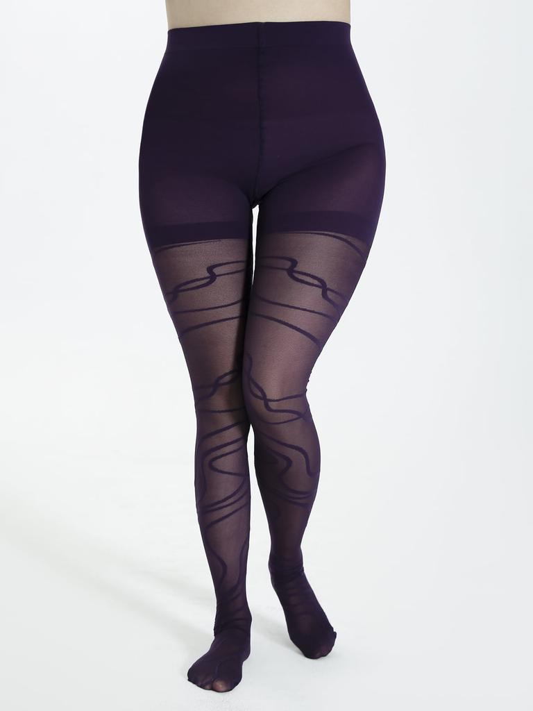 Women's Plus Size Abstract Linear Jacquard High Rise Pantyhose - 40 Denier Stretchy Stockings for Casual Wear