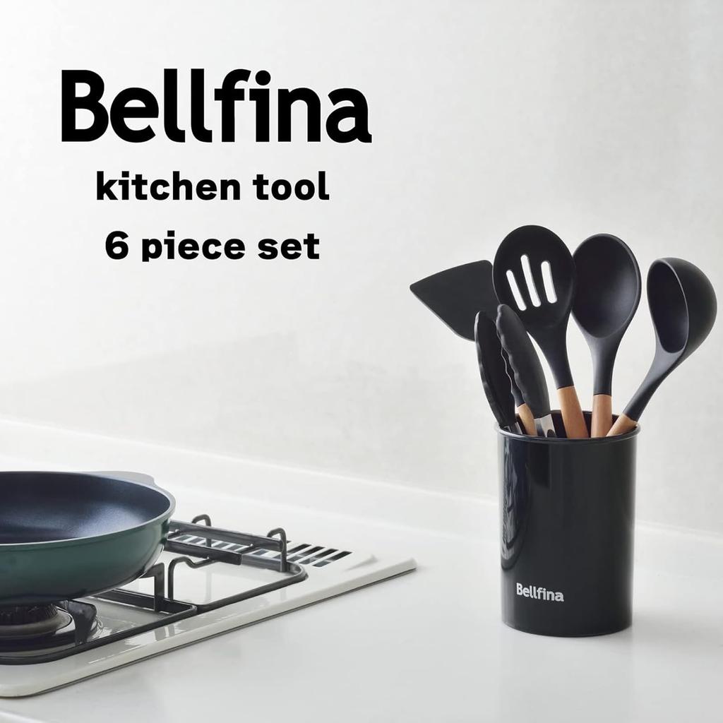 Ernest Silicone Kitchen Utensil Set Slotted and Storage with Wooden a Brand Favorited by Major 6-Piece (Turner, Ladle, Spoon, Spoon, Tongs, Case)