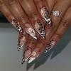 Leopard Print Almond Fake Nails with French White Flowers