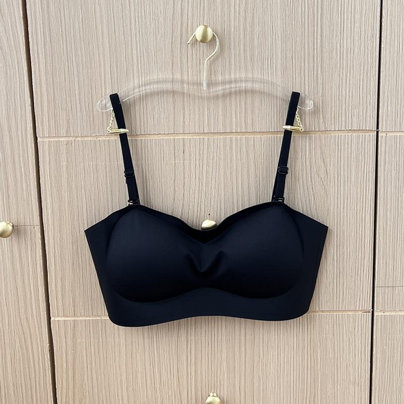 4cm Thick Push Out Solid Color Bandeau Bra, Summer One-Piece Seamless Versatile Teen Girls Strapless Bra