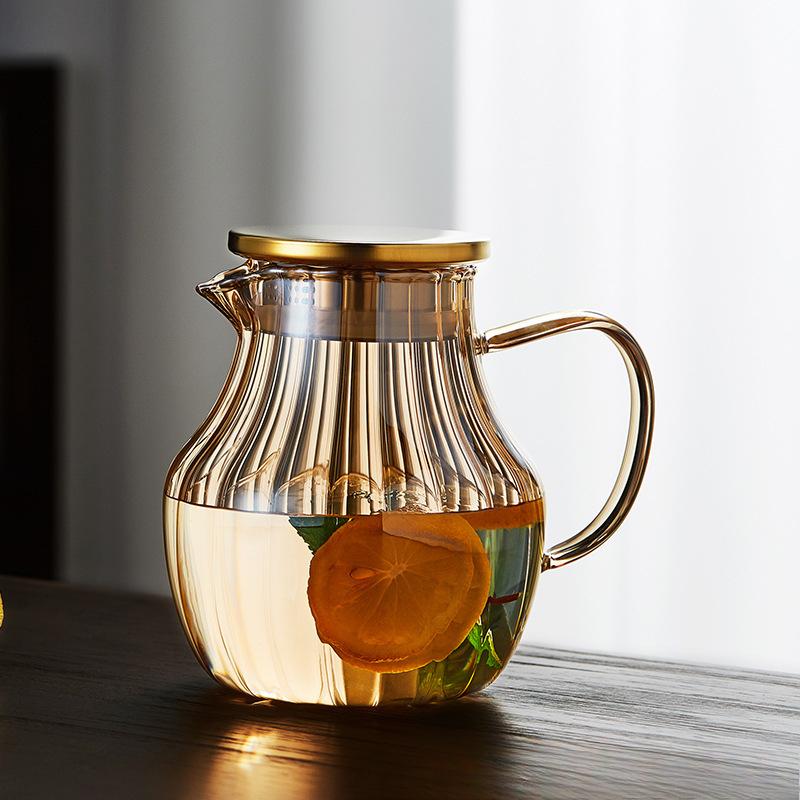 Amber Cold Water Kettle Glass Teapot High Temperature Resistant Office and Household Filter Tea Set Large Capacity Juice Till Pot