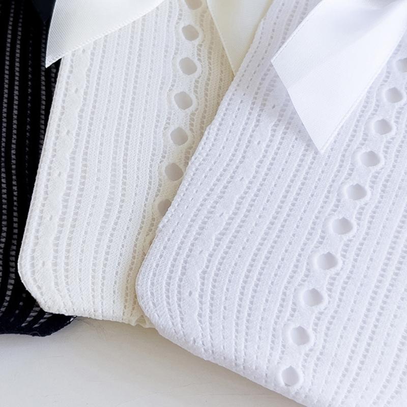 Breathable Middle Calf Socks For Girls Ruffle Trim Bowknot Accents Soft Casual Party Wear Lace Knee Length Stockings