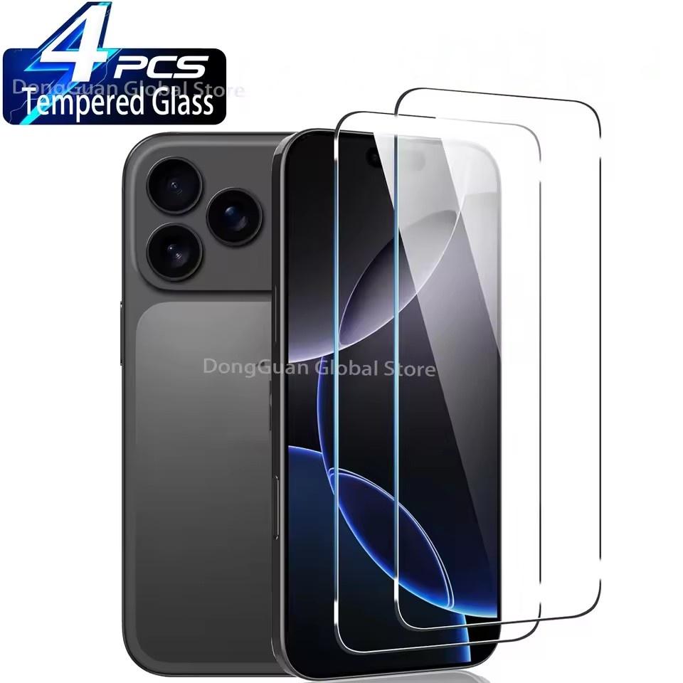 4 ks Skleněná ochrana obrazovky Pouzdro na telefon pro iPhone 17 Air 16 15 14 13 12 11 Pro Max Mini XS XR X 8 7 Plus IPones Přední kryt