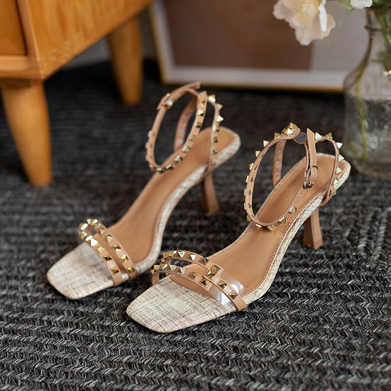 Rivet Roman high heels women's summer versatile temperament fashion stiletto 2025 new open-toed one-word buckle with sandals women