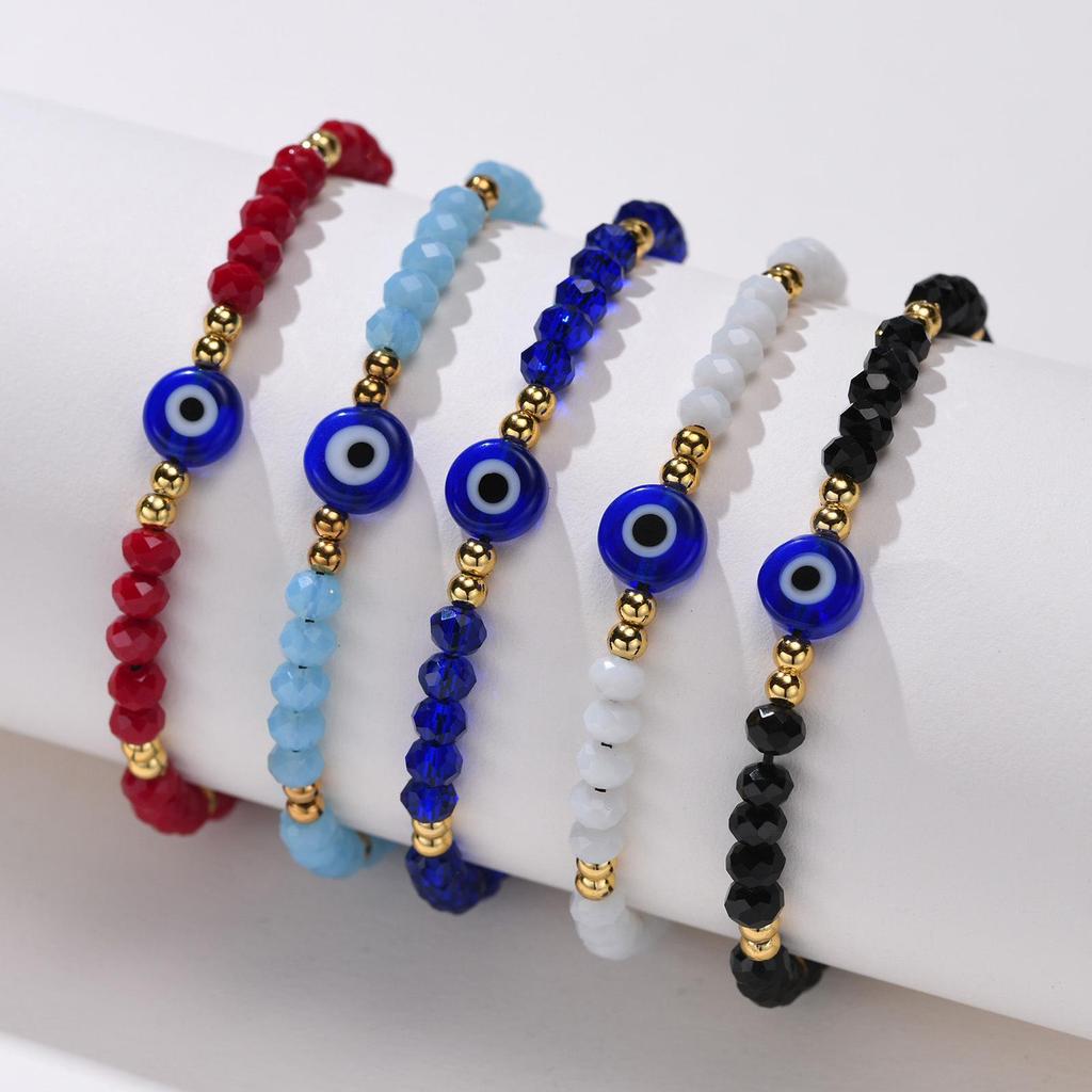 Buntes Armband mit bösem Auge und Perlen, mit verstellbarem schwarzen Handseil