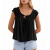 Womens Casual Loose Cute Ruched Tie Sleeveless Top