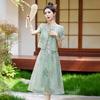 Summer 2024 Women's Chinese Style Two-Piece Suit: Buttoned Jacket & Half Skirt AH2465