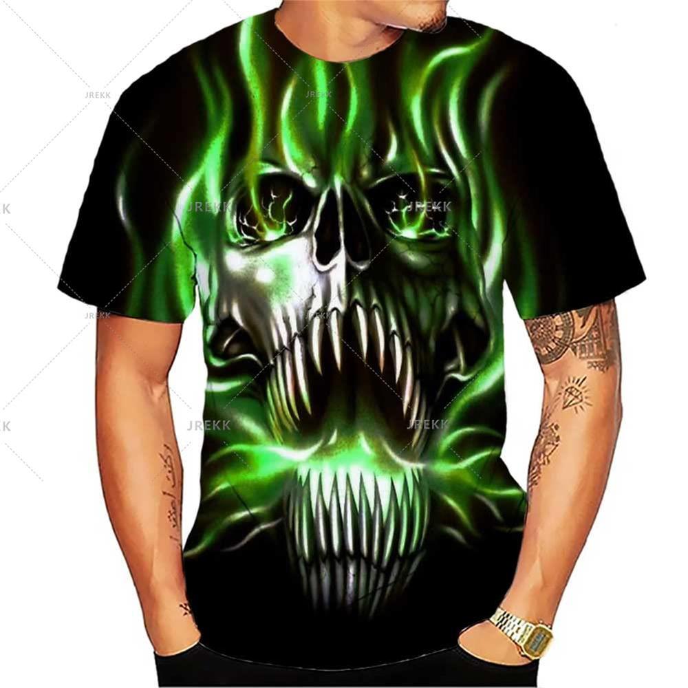 Summer Mens 3D Grim Reaper Skull Graphic Printed Design Funny T Shirts for Men Oversized T-Shirt Space Travel Short Sleeve Tee
