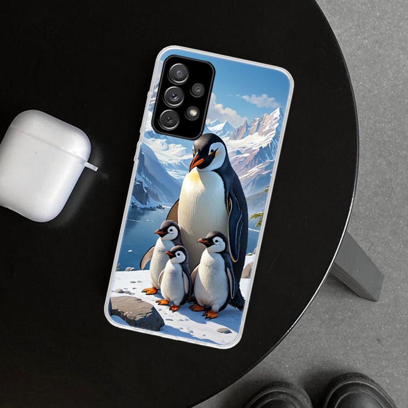 Penguins Love At The North Pole Phone Case Cover for Samsung Galaxy A12 A22 A32 A52 A72 A02S A51 A50S A31 A20S A10S Note 20 Ultr