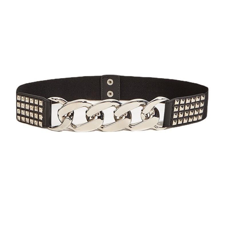 Fashionable Elastic Waist Belt With Rivet Decoration Ideal For Pairing With Blazers And Dresses
