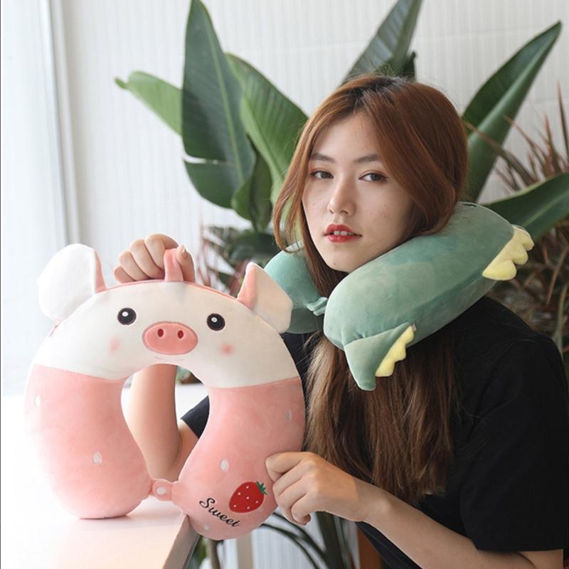 Soft Velvet U Shape Neck Pillow With Optional Animal Designs Memory Foam Cushion For Children Traveling
