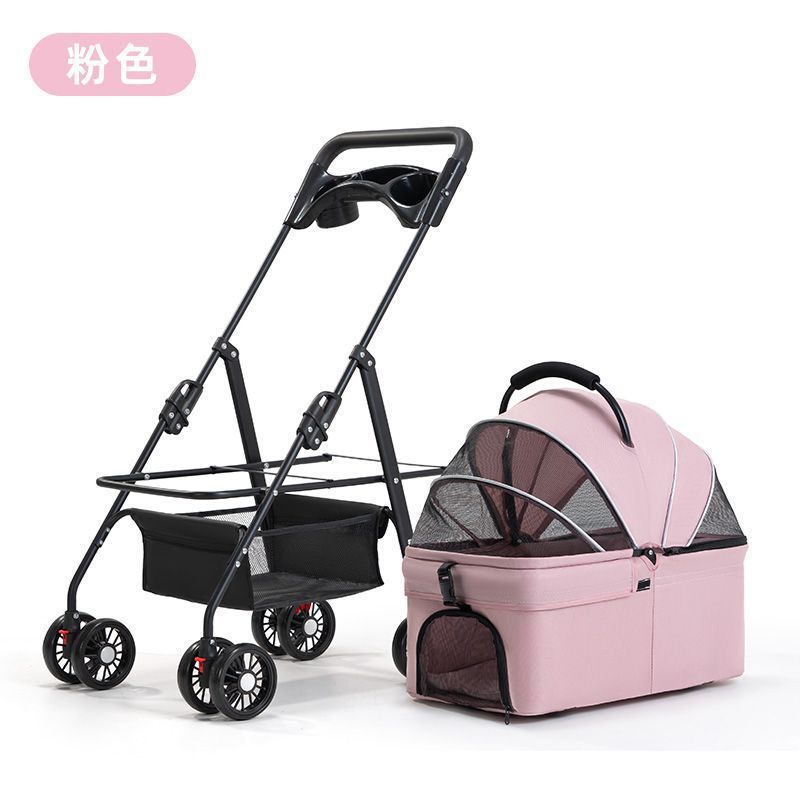 Lightweight Foldable Pet Stroller for Dogs and Cats with Detachable Basket for Small Dogs