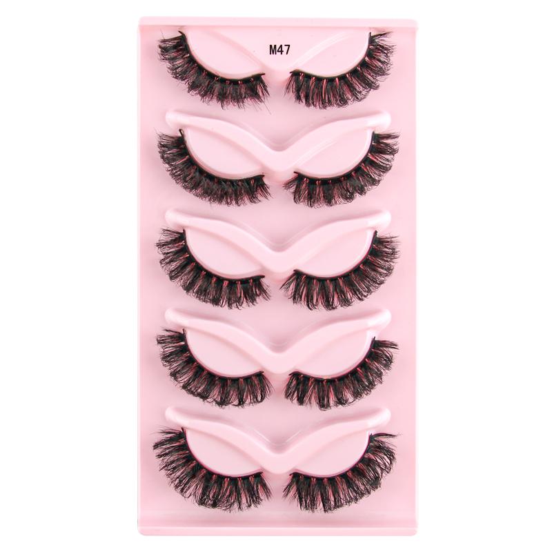 Fox Eye Lashes 3/5 Pairs Thick Winged Wispy 3D False Eyelashes Makeup Faux Fluffy Mink Lashes Fake Natural Eyelashes Extension