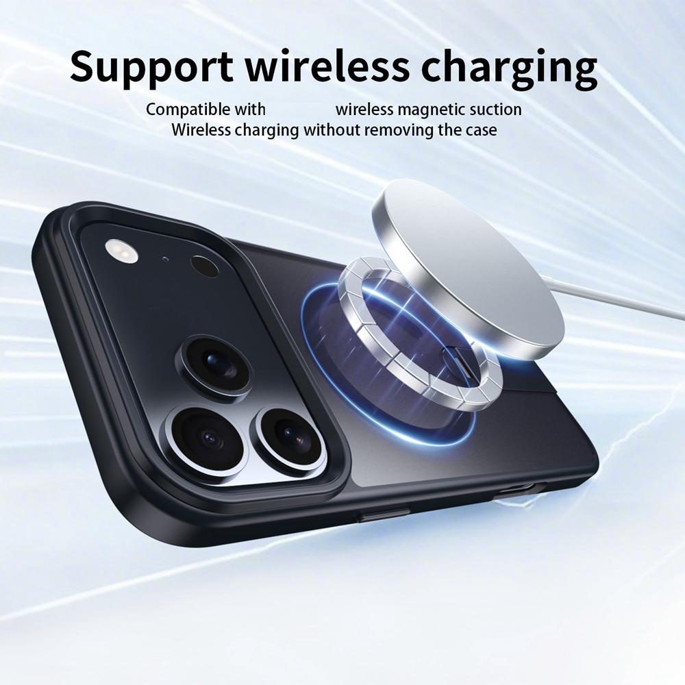 KEYSION 360 Hidden Metal Stand Magnetic Case for Magsafe for iPhone 17 Pro Max Air Transparent Matte Shockproof Phone Back Cover