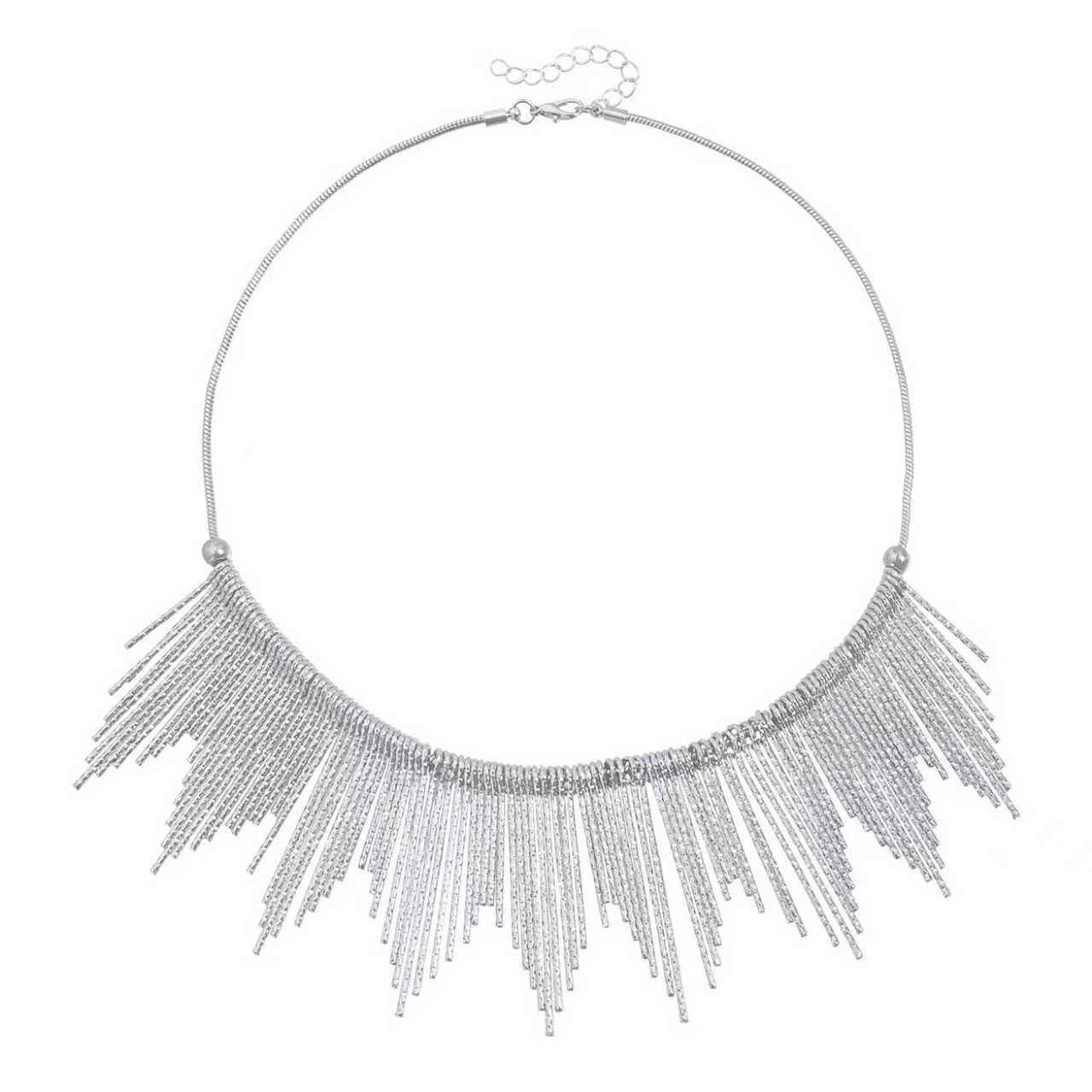 

European and American jewelry light luxury metal texture stick short necklace fringed sexy shiny neck necklace