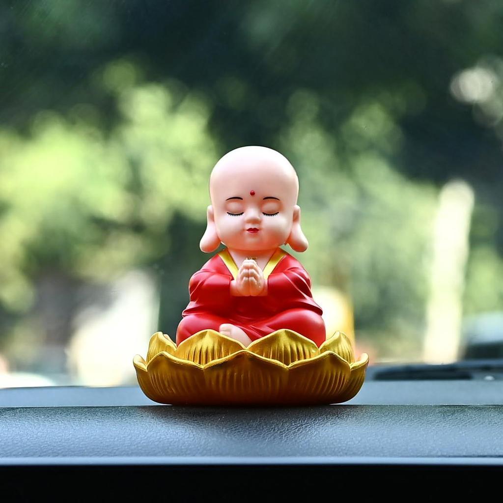 Autozubehör für Armaturenbrett – Solarbetriebene Namaste Buddha-Statue | Glückssymbol | Niedliche Solar-Mönchsdekoration |