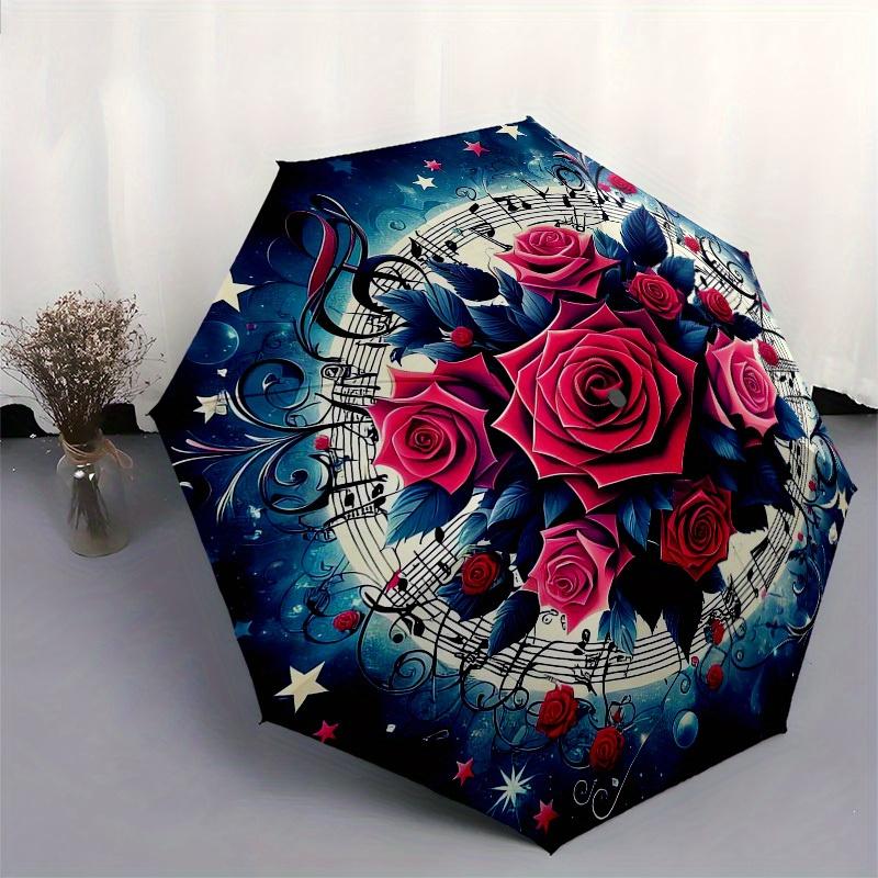 1pc Music Notes Rose Floral Design Umbrella with Plastic Handle,Suitable for All Seasons Home Travel Outdoor UmbrellaM1333
