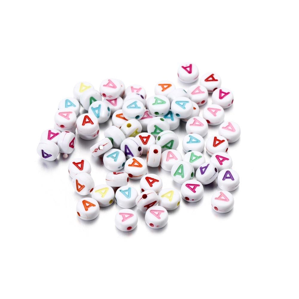 Color Letter Beads On White Background Acrylic English Letter Beads Plastic Round Bracelet Beads 26 Single Letter D