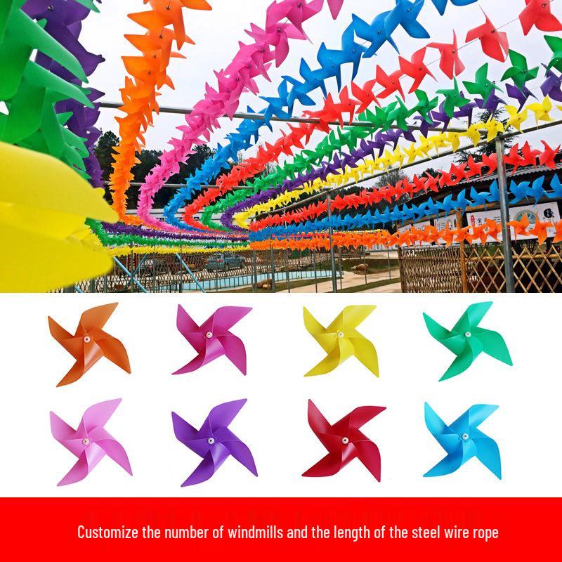 Children s Four-Leaf Colorful Plastic Pinwheel String for Garden or Kindergarten Decor Diameter 21cm маджента
