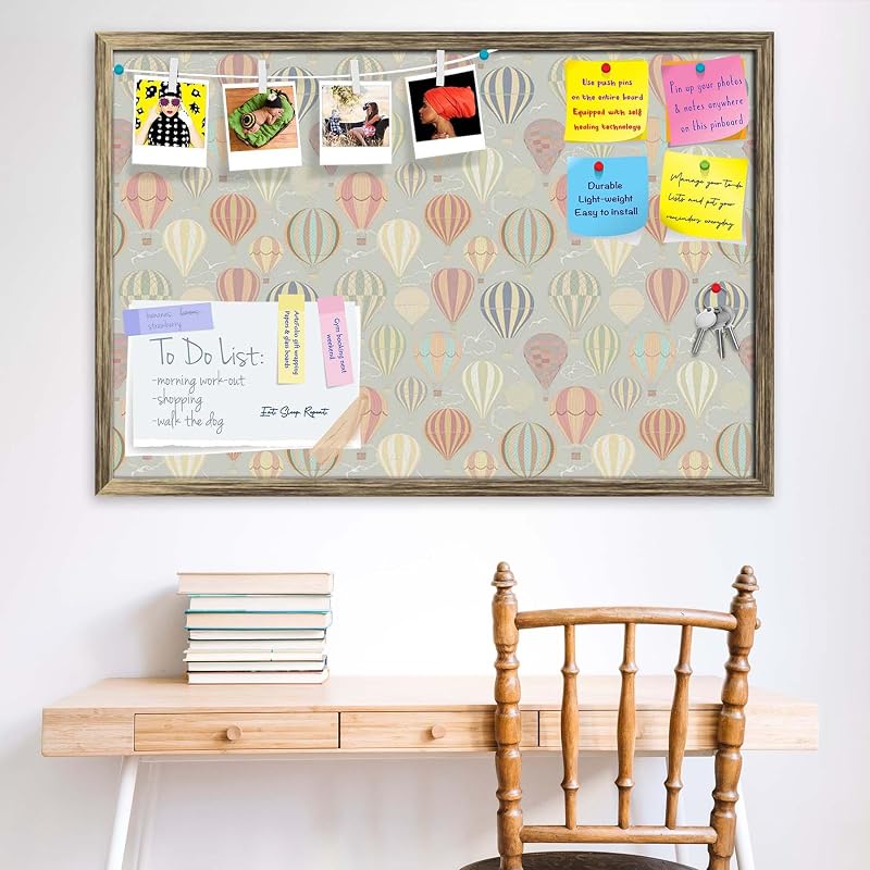 Artzfolio Air Balloons | Bulletin Board Notice Pin Board | Vision Soft Board Combo With Thumb Push Pins & Sticky Notes |