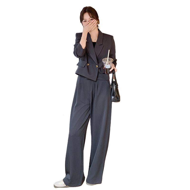2025 Spring Women's Fashion Suit: Short Blazer & Wide-Leg Pants Two-Piece Set