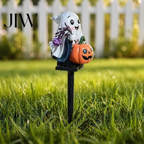 Solar Powered Ghost Garden Light Pumpkin Stake Light, LED Auto Sensor Outdoor Lamp, Waterproof Automatic Dusk To Dawn Lights Decorative Ground