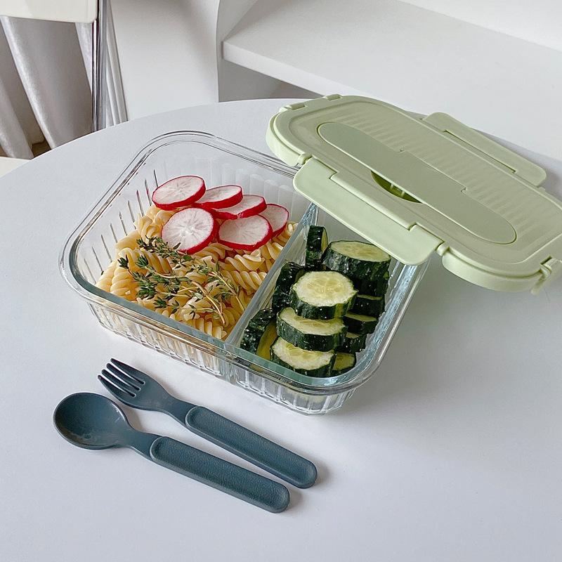 Korea Style Heat-Resistant Glass Lunch Box For Man Women Vertical Stripe Bento Box Clear Food Container Microwave Oven Safe