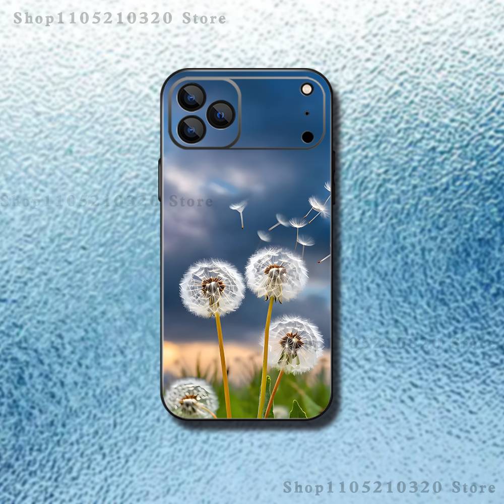 Dandelion Art Phone Case For iPhone 17,16,15,14,13,12,11,Pro Max,XSX,,XR,SE,Mini,8,7,Soft Silicone Black Cover