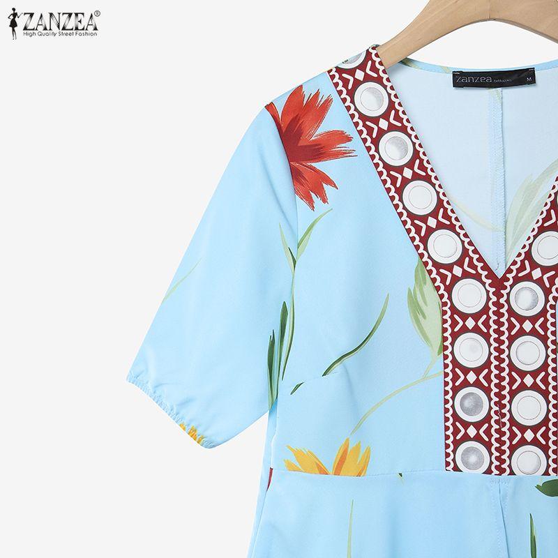 ZANZEA Women Short Sleeve Blouse and Long Skirts Floral Print Two Piece Suit Sets
