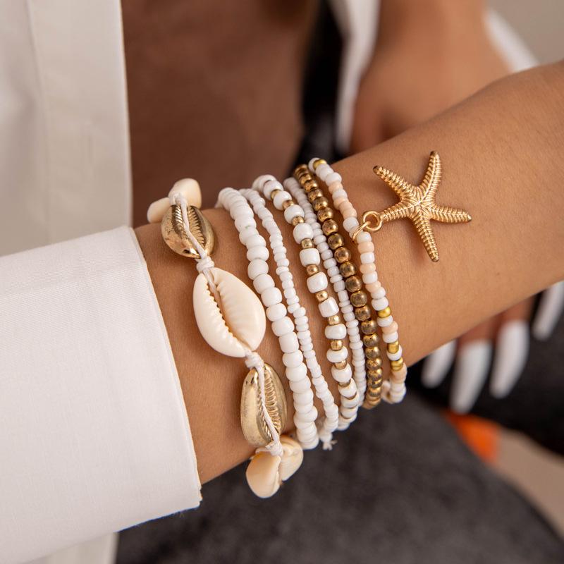 1 Set Moda Stella Marina Conchiglia Conchiglia Braccialetto Perline Per Donne Ragazze Stile Boemo Casual Carino Trendy Braccialetto Perline Gioielli Regalo