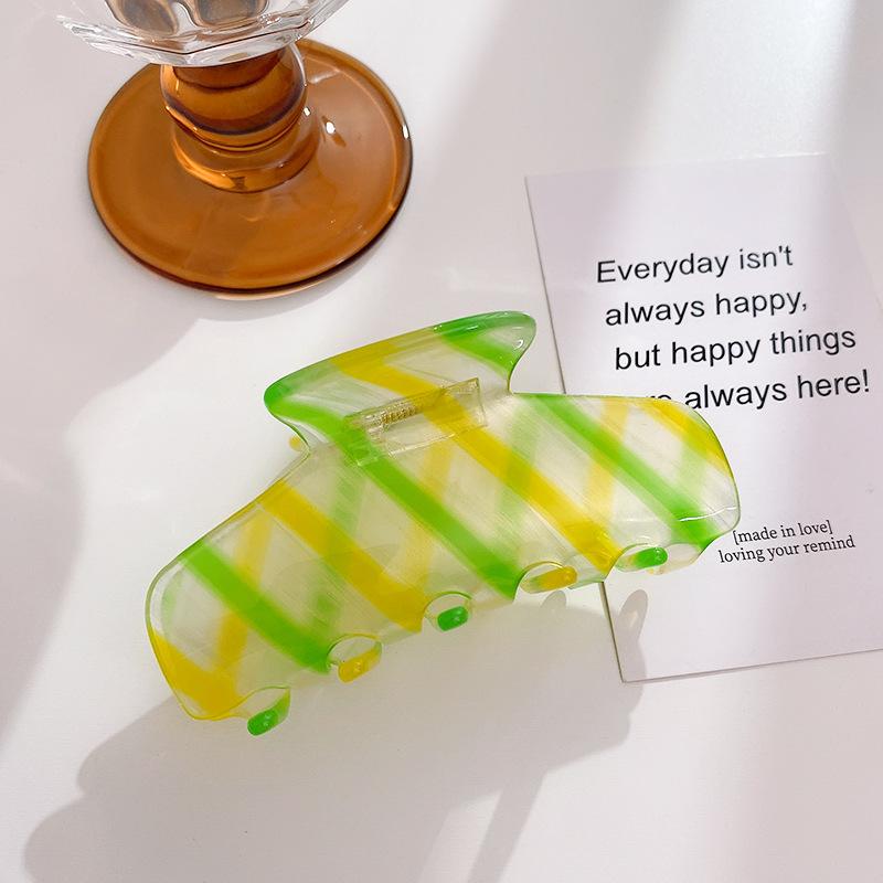 

Trendy Hair Large Claw Clip In Striped Design Perfect For Fashionable Styles And Daily Use Yellow Green