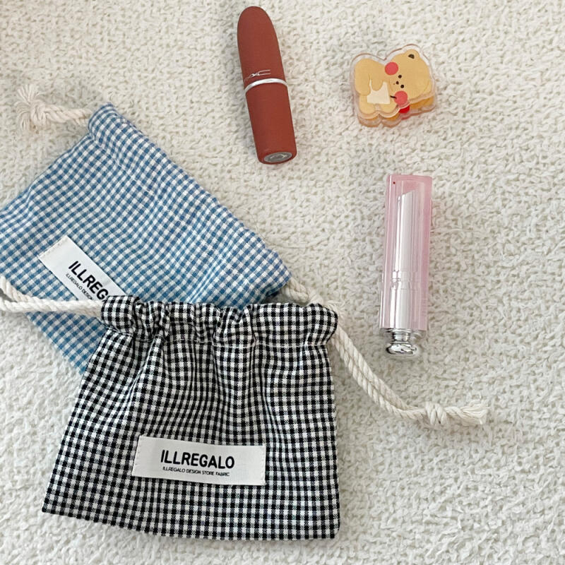 Handmade mini check bag accessory pouch